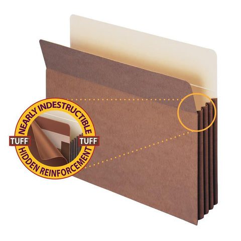 Smead TUFF® Pocket File Pocket, Straight-Cut Tab, 3-1/2" Expansion, Letter Size, Redrope, 10 per Box (73380)