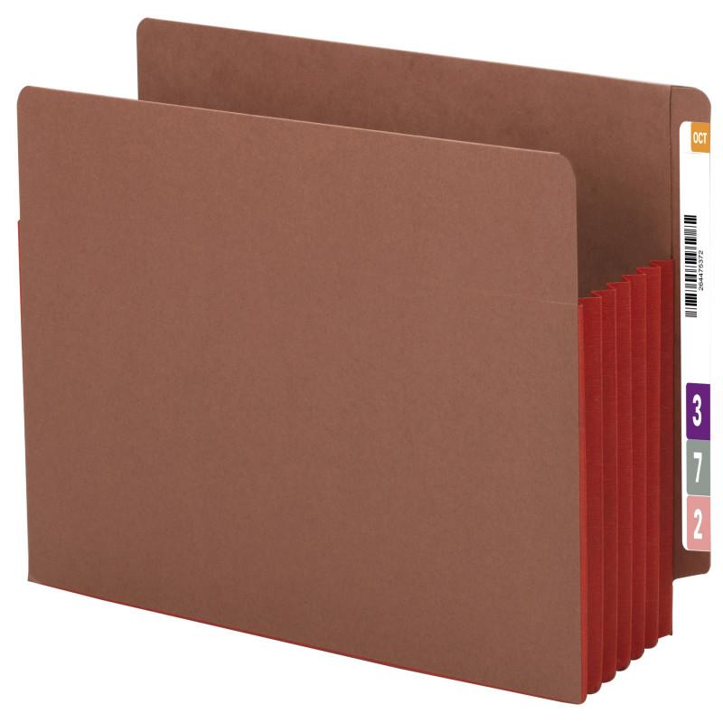 Smead End Tab Pocket, Reinforced Straight-Cut Tab, 5-1/4" Expansion, Extra Wide Letter Size, Redrope with Red Gusset, 10 per Box (73696)