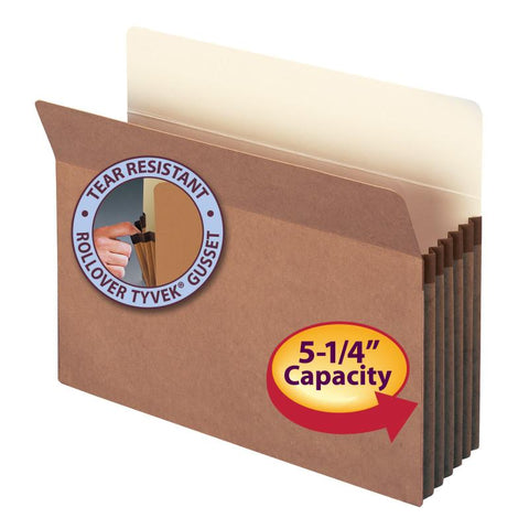Smead File Pocket, Straight-Cut Tab, 5-1/4" Expansion, Letter Size, Redrope, 50 per Box (73810)