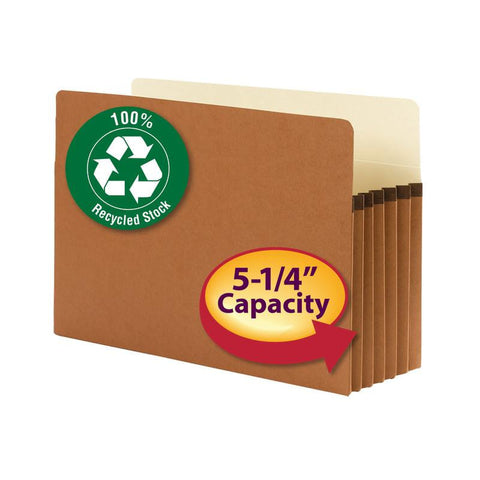Smead 100% Recycled File Pocket, Straight-Cut Tab, 5-1/4" Expansion, Legal Size, Redrope, 10 per Box (74206)