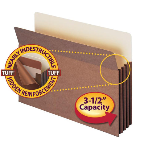 Smead TUFF® Pocket File Pocket, Straight-Cut Tab, 3-1/2" Expansion, Legal Size, Redrope, 10 per Box (74380)