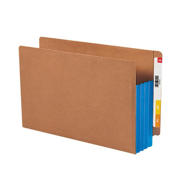 Smead End Tab Pocket, Reinforced Straight-Cut Tab, 3-1/2" Expansion, Extra Wide Legal Size, Redrope with Blue Gusset, 10 per Box (74679)