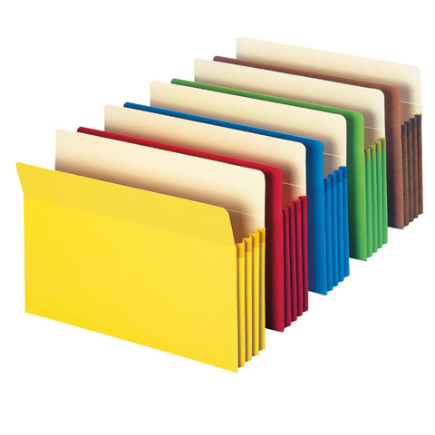 Smead File Pocket, Straight-Cut Tab, 3-1/2" Expansion, Legal Size, Assorted Colors, 5 per Pack (74892)