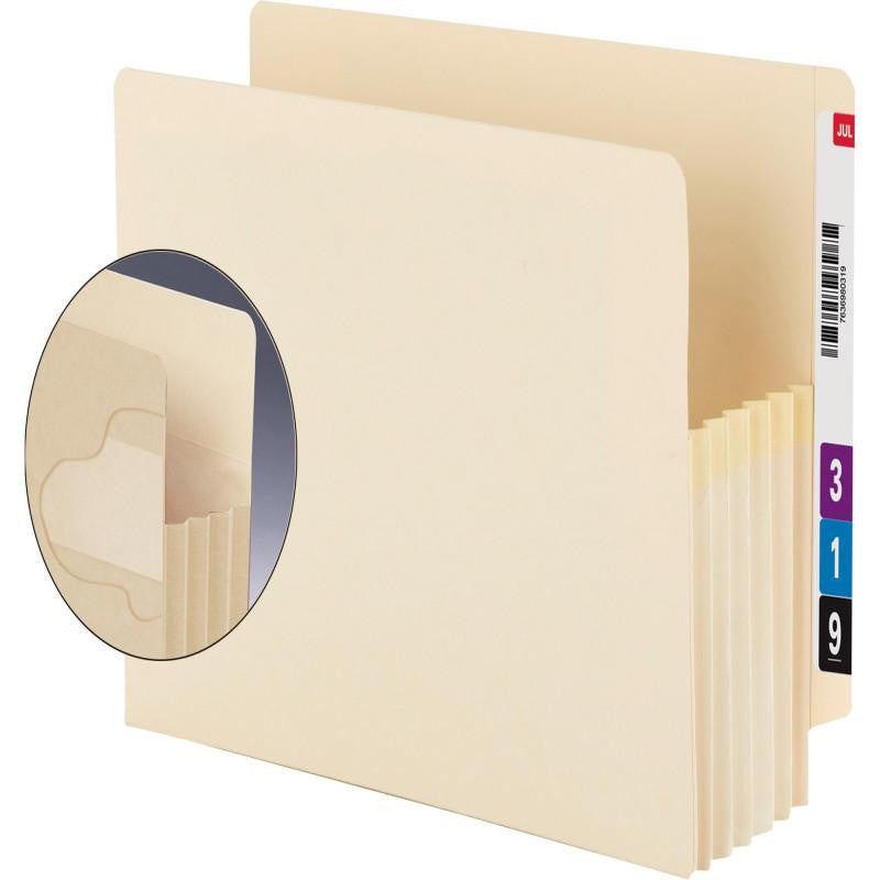 Smead End Tab Extra Wide TUFF® Pocket, Reinforced Straight-Cut Tab, 5-1/4" Expansion, Extra Wide Letter Size, Manila, 10 per Box (75160)