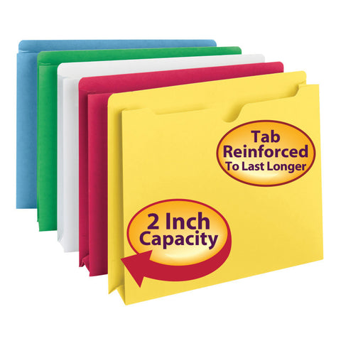 Smead Colored File Jacket, Reinforced Straight-Cut Tab, 2" Expansion, Letter Size, Assorted Colors, 10 per Pack (75688)