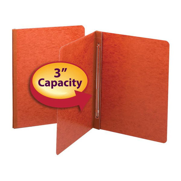 Smead Premium Pressboard Report Cover, Metal Prong with Compressor, Side Fastener, 3" Capacity, Letter Size, Red, 25 per Box (81752)