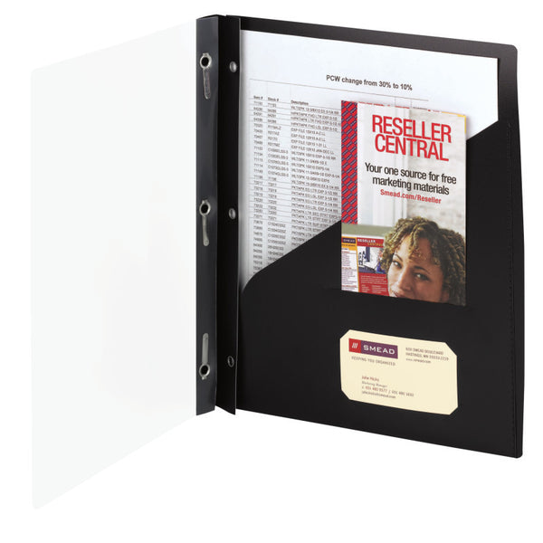 Smead Clear Front Poly Report Cover, 3 Tang-style Fasteners, Up to 25 Sheets, Letter Size, Black, 5 per Pack (86010)