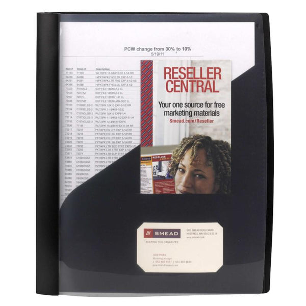 Smead Clear Front Poly Report Cover, 3 Tang-style Fasteners, Up to 25 Sheets, Letter Size, Black, 5 per Pack (86010)