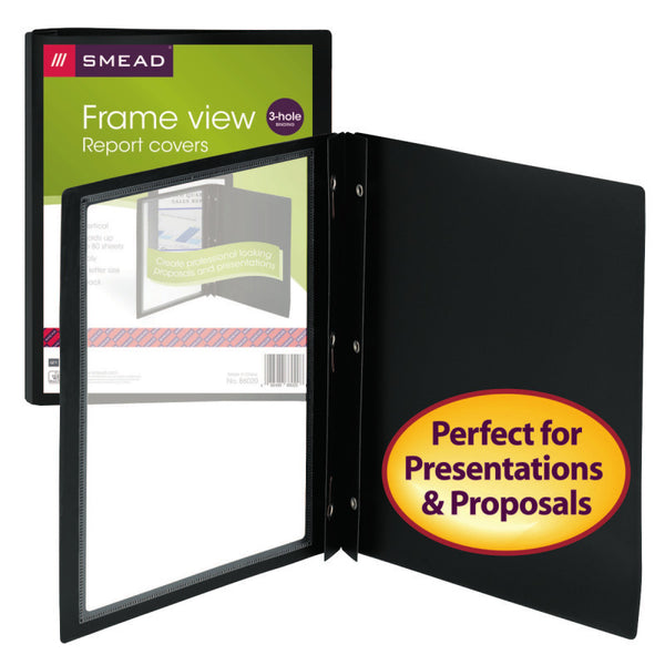Smead Frame View Poly Report Cover, Three 1/2" Fasteners, Side Fastener, Letter Size, Black/Clear Front, 5 per Pack (86020)