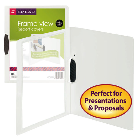 Smead Frame View Poly Report Cover with Swing Clip, Side Fastener, Letter Size (Portrait Orientation), Oyster/Clear Front, 5 per Pack (86044)