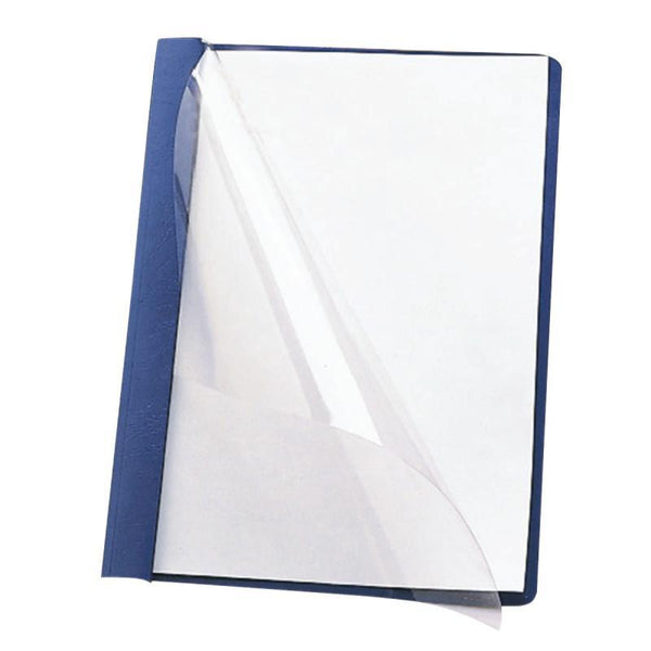Smead Clear Front Report Cover, Three Double Tang Fasteners, Side Fastener, 1/2" Capacity, Blue, 25 per Box (87452)