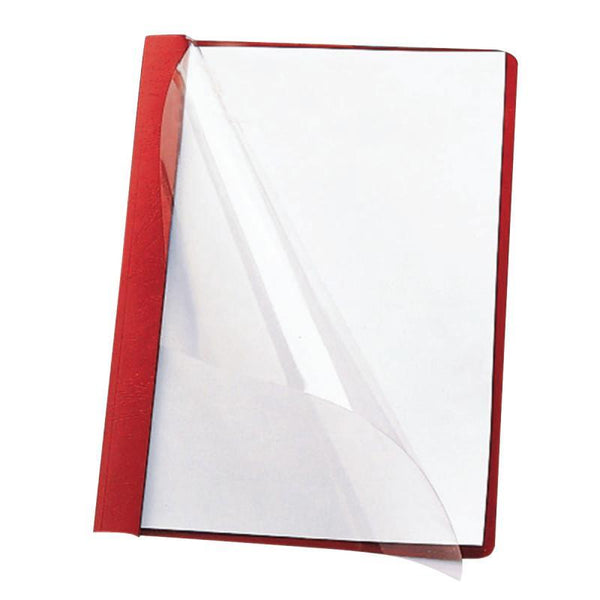 Smead Clear Front Report Cover, Three Double Tang Fasteners, Side Fastener, 1/2" Capacity, Red, 25 per Box (87461)