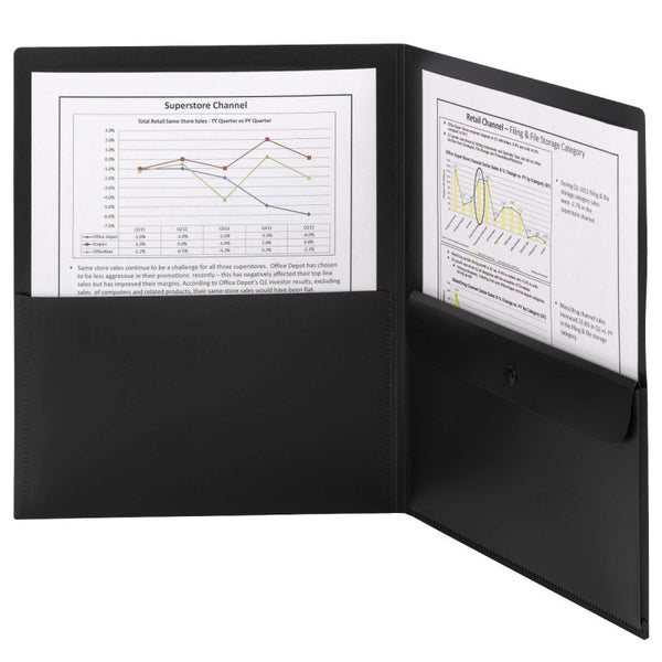 Smead Poly Two-Pocket Folder with Security Pocket, Holds up to 100 Sheets, Letter Size, Black, 5 per Pack (87700)