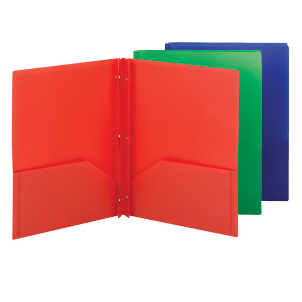 Smead Poly Two-Pocket Folder with Tang Style Fasteners, Letter Size, Assorted Colors, 6 per Pack (87745)