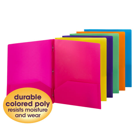 Smead Poly Two-Pocket Folder with Tang Style Fasteners, Letter Size, Assorted Colors, 6 per Pack (87747)