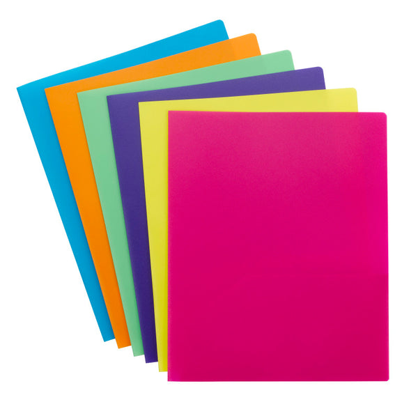 Smead Poly Two-Pocket Folder, Letter Size, Assorted Colors, 6 per Pack (87761)