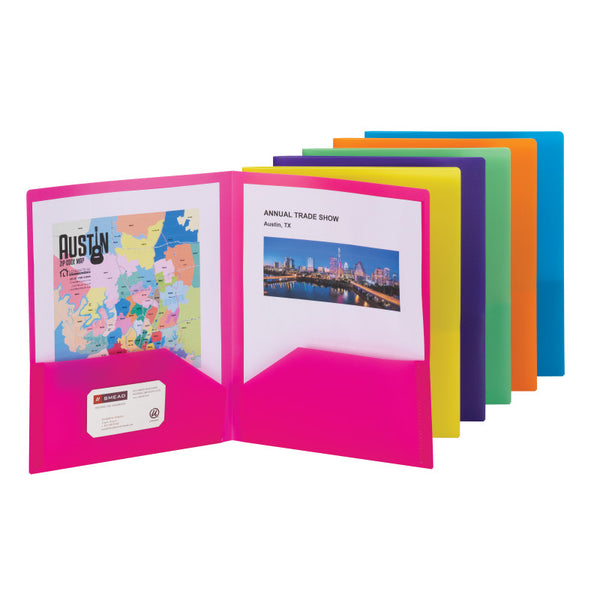 Smead Poly Two-Pocket Folder, Letter Size, Assorted Colors, 6 per Pack (87761)