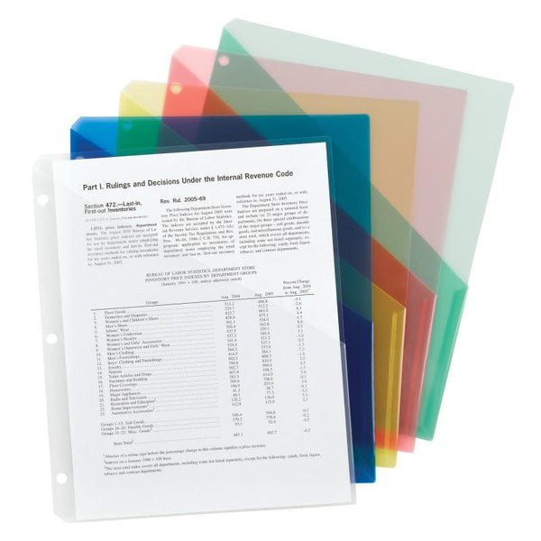 Smead Organized Up® Poly Translucent Slash File Jacket, Three-Hole Punched, Letter Size, Assorted Colors, 5 per Pack (89505)
