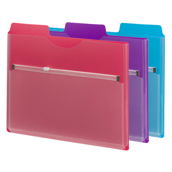 Smead Project Organizer with Zip Pouch, 1/3- Cut Tab, Letter Size, Assorted Colors, 3 per Pack (89617)